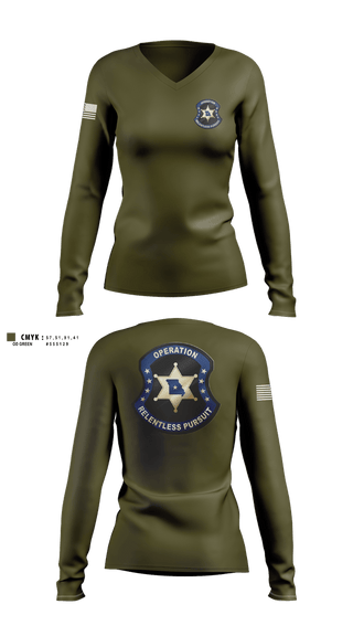 Womens Long Sleeve Vneck Shirt, Operation Relentless Pursuit, Police, Teamtime, Team time, sublimation, custom sports apparel, team uniforms, spirit wear, spiritwear, sports uniforms, custom shirts, team store, custom team store, fundraiser sports, apparel fundraiser