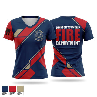 Womens Short Sleeve Vneck Shirt, Johnson township fire department, Fire Department, Teamtime, Team time, sublimation, custom sports apparel, team uniforms, spirit wear, spiritwear, sports uniforms, custom shirts, team store, custom team store, fundraiser sports, apparel fundraiser