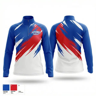 Quarter Zip Jacket, Jayhawks, Softball, Teamtime, Team time, sublimation, custom sports apparel, team uniforms, spirit wear, spiritwear, sports uniforms, custom shirts, team store, custom team store, fundraiser sports, apparel fundraiser