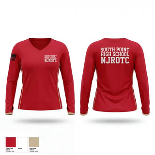 Womens Long Sleeve Vneck Shirt, South Point High School NJROTC, Navy, Teamtime, Team time, sublimation, custom sports apparel, team uniforms, spirit wear, spiritwear, sports uniforms, custom shirts, team store, custom team store, fundraiser sports, apparel fundraiser