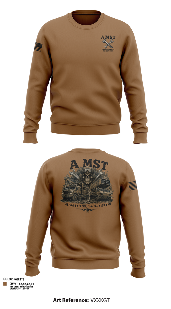Crew Neck Sweatshirt, A Battery, 1-6 FA, A MST, Army, Teamtime, Team time, sublimation, custom sports apparel, team uniforms, spirit wear, spiritwear, sports uniforms, custom shirts, team store, custom team store, fundraiser sports, apparel fundraiser