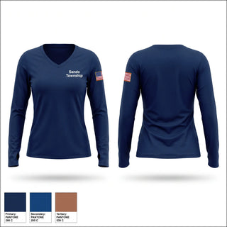 Womens Long Sleeve Vneck Shirt, Sands Township, Fire Department, Teamtime, Team time, sublimation, custom sports apparel, team uniforms, spirit wear, spiritwear, sports uniforms, custom shirts, team store, custom team store, fundraiser sports, apparel fundraiser