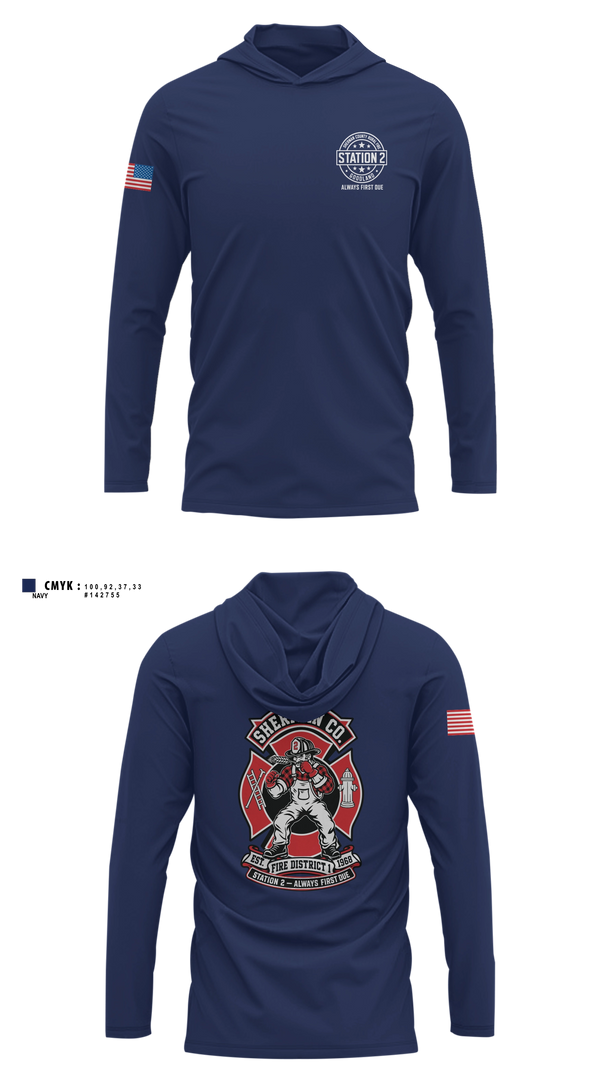 Long Sleeve hooded sunshirt, Sherman County Fire District 1, Fire Department, Teamtime, Team time, sublimation, custom sports apparel, team uniforms, spirit wear, spiritwear, sports uniforms, custom shirts, team store, custom team store, fundraiser sports, apparel fundraiser