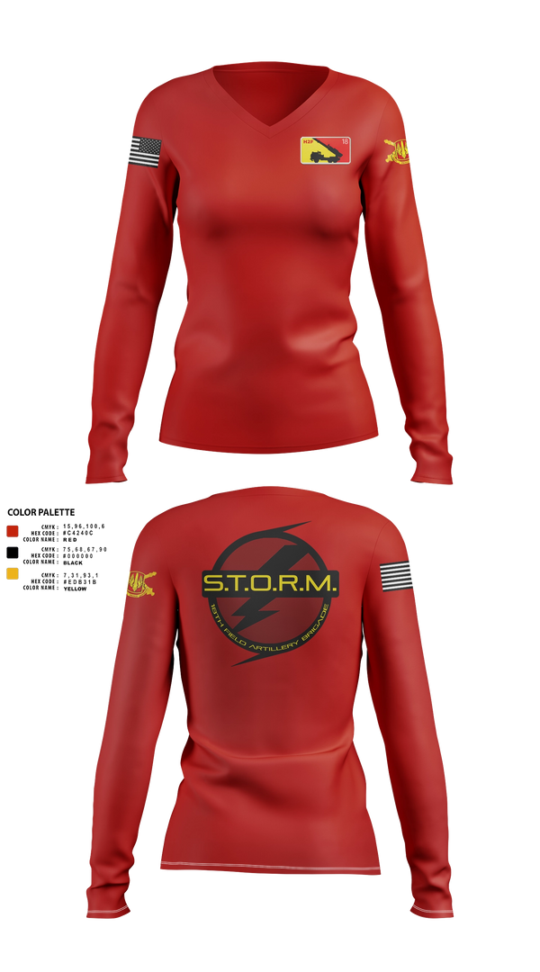 Womens Long Sleeve Vneck Shirt, H2F STORM, Army, Teamtime, Team time, sublimation, custom sports apparel, team uniforms, spirit wear, spiritwear, sports uniforms, custom shirts, team store, custom team store, fundraiser sports, apparel fundraiser