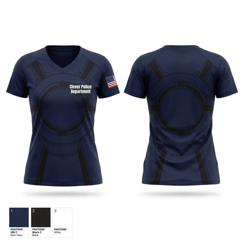 Womens Short Sleeve Vneck Shirt, Clever Police Department, Police, Teamtime, Team time, sublimation, custom sports apparel, team uniforms, spirit wear, spiritwear, sports uniforms, custom shirts, team store, custom team store, fundraiser sports, apparel fundraiser