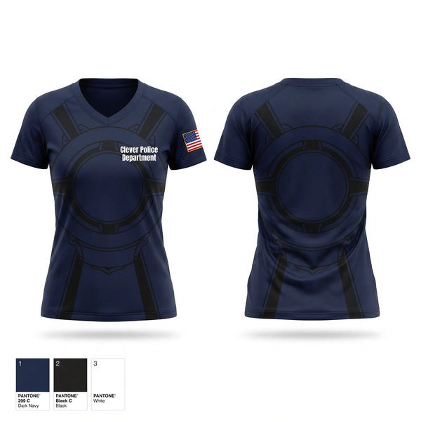 Womens Short Sleeve Vneck Shirt, Clever Police Department, Police, Teamtime, Team time, sublimation, custom sports apparel, team uniforms, spirit wear, spiritwear, sports uniforms, custom shirts, team store, custom team store, fundraiser sports, apparel fundraiser