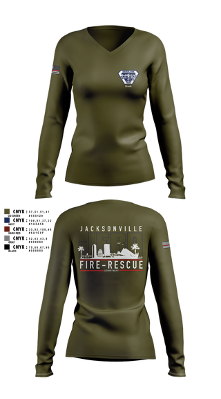 Womens Long Sleeve Vneck Shirt, JFRD Critical Care Team, Fire Department, Teamtime, Team time, sublimation, custom sports apparel, team uniforms, spirit wear, spiritwear, sports uniforms, custom shirts, team store, custom team store, fundraiser sports, apparel fundraiser