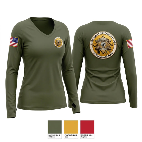 Womens Long Sleeve Vneck Shirt, Cook County Sheriff Police Training Academy, Police, Teamtime, Team time, sublimation, custom sports apparel, team uniforms, spirit wear, spiritwear, sports uniforms, custom shirts, team store, custom team store, fundraiser sports, apparel fundraiser