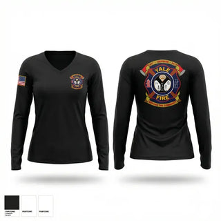 Womens Long Sleeve Vneck Shirt, Yale Fire Department, Fire Department, Teamtime, Team time, sublimation, custom sports apparel, team uniforms, spirit wear, spiritwear, sports uniforms, custom shirts, team store, custom team store, fundraiser sports, apparel fundraiser