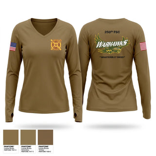 Womens Long Sleeve Vneck Shirt, 250th FSC, Army, Teamtime, Team time, sublimation, custom sports apparel, team uniforms, spirit wear, spiritwear, sports uniforms, custom shirts, team store, custom team store, fundraiser sports, apparel fundraiser