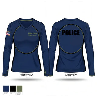 Womens Long Sleeve Vneck Shirt, Milton Police Department, Police, Teamtime, Team time, sublimation, custom sports apparel, team uniforms, spirit wear, spiritwear, sports uniforms, custom shirts, team store, custom team store, fundraiser sports, apparel fundraiser