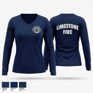 Womens Long Sleeve Vneck Shirt, Limestone Fire Protection District, Fire Department, Teamtime, Team time, sublimation, custom sports apparel, team uniforms, spirit wear, spiritwear, sports uniforms, custom shirts, team store, custom team store, fundraiser sports, apparel fundraiser