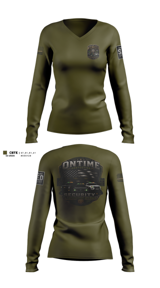 Womens Long Sleeve Vneck Shirt, On time protection, , Teamtime, Team time, sublimation, custom sports apparel, team uniforms, spirit wear, spiritwear, sports uniforms, custom shirts, team store, custom team store, fundraiser sports, apparel fundraiser