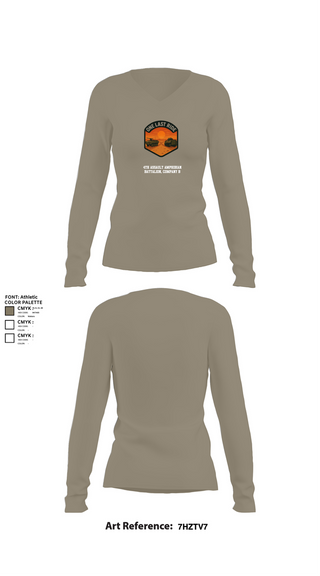 Womens Long Sleeve Vneck Shirt, 4th Assault Amphibian Battalion, Company B, , Teamtime, Team time, sublimation, custom sports apparel, team uniforms, spirit wear, spiritwear, sports uniforms, custom shirts, team store, custom team store, fundraiser sports, apparel fundraiser
