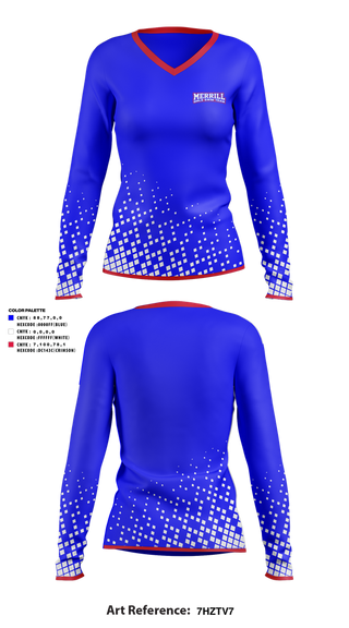 Womens Long Sleeve Vneck Shirt, Merrill Girls Swim Team, Swimming, Teamtime, Team time, sublimation, custom sports apparel, team uniforms, spirit wear, spiritwear, sports uniforms, custom shirts, team store, custom team store, fundraiser sports, apparel fundraiser