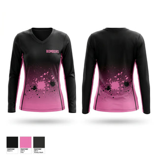 Womens Long Sleeve Vneck Shirt, BOMBERS, Baseball, Teamtime, Team time, sublimation, custom sports apparel, team uniforms, spirit wear, spiritwear, sports uniforms, custom shirts, team store, custom team store, fundraiser sports, apparel fundraiser