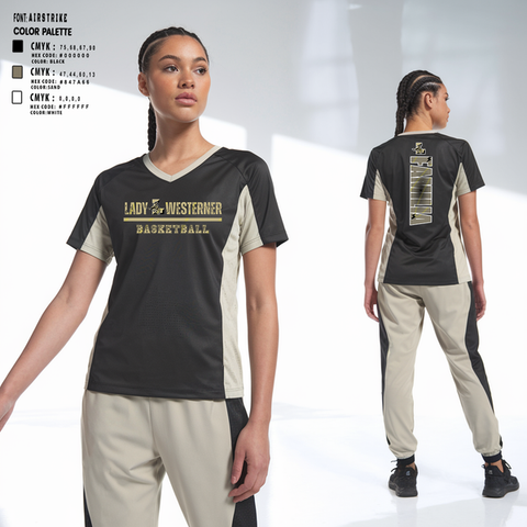 Womens Short Sleeve Vneck Shirt, Lubbock High Lady Westerners, Women's Basketball, Teamtime, Team time, sublimation, custom sports apparel, team uniforms, spirit wear, spiritwear, sports uniforms, custom shirts, team store, custom team store, fundraiser sports, apparel fundraiser