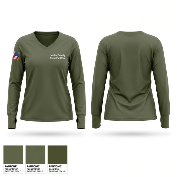 Womens Long Sleeve Vneck Shirt, Modoc County Sheriff’s Office, Police, Teamtime, Team time, sublimation, custom sports apparel, team uniforms, spirit wear, spiritwear, sports uniforms, custom shirts, team store, custom team store, fundraiser sports, apparel fundraiser