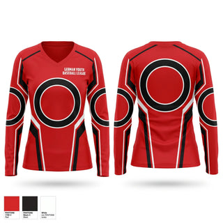 Womens Long Sleeve Vneck Shirt, German youth baseball league, Baseball, Teamtime, Team time, sublimation, custom sports apparel, team uniforms, spirit wear, spiritwear, sports uniforms, custom shirts, team store, custom team store, fundraiser sports, apparel fundraiser