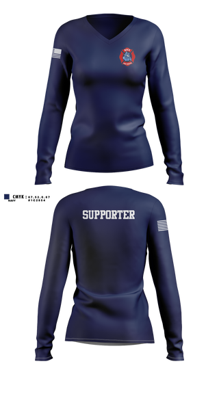 Womens Long Sleeve Vneck Shirt, Rice Fire Dept, Fire Department, Teamtime, Team time, sublimation, custom sports apparel, team uniforms, spirit wear, spiritwear, sports uniforms, custom shirts, team store, custom team store, fundraiser sports, apparel fundraiser