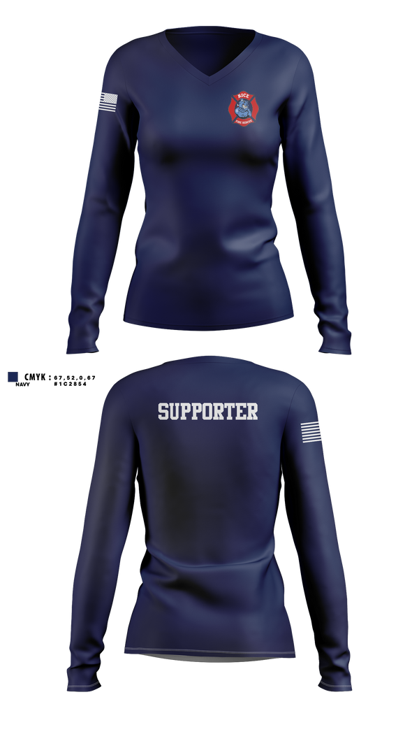 Womens Long Sleeve Vneck Shirt, Rice Fire Dept, Fire Department, Teamtime, Team time, sublimation, custom sports apparel, team uniforms, spirit wear, spiritwear, sports uniforms, custom shirts, team store, custom team store, fundraiser sports, apparel fundraiser
