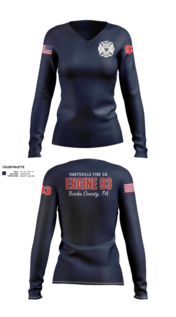 Womens Long Sleeve Vneck Shirt, Hartsville Fire Company, Fire Department, Teamtime, Team time, sublimation, custom sports apparel, team uniforms, spirit wear, spiritwear, sports uniforms, custom shirts, team store, custom team store, fundraiser sports, apparel fundraiser
