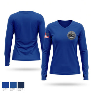 Womens Long Sleeve Vneck Shirt, St. Martinville Police, Police, Teamtime, Team time, sublimation, custom sports apparel, team uniforms, spirit wear, spiritwear, sports uniforms, custom shirts, team store, custom team store, fundraiser sports, apparel fundraiser