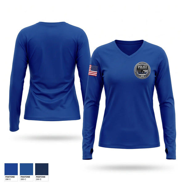 Womens Long Sleeve Vneck Shirt, St. Martinville Police, Police, Teamtime, Team time, sublimation, custom sports apparel, team uniforms, spirit wear, spiritwear, sports uniforms, custom shirts, team store, custom team store, fundraiser sports, apparel fundraiser