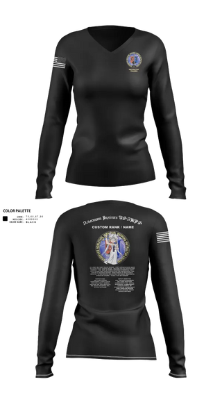 Womens Long Sleeve Vneck Shirt, Fort Leonard Wood Basic Military Police Schoolhouse Instructors & Faculty, , Teamtime, Team time, sublimation, custom sports apparel, team uniforms, spirit wear, spiritwear, sports uniforms, custom shirts, team store, custom team store, fundraiser sports, apparel fundraiser