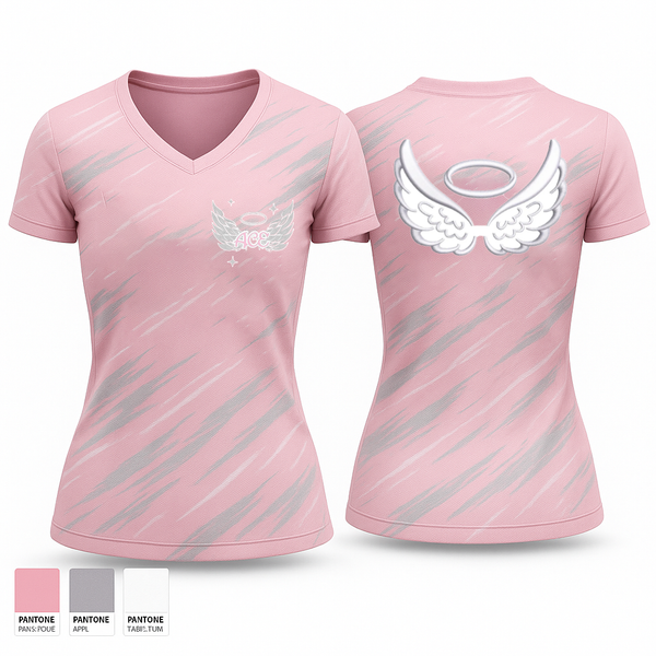 Womens Short Sleeve Vneck Shirt, ACE Angel CHEER Elite, Cheer, Teamtime, Team time, sublimation, custom sports apparel, team uniforms, spirit wear, spiritwear, sports uniforms, custom shirts, team store, custom team store, fundraiser sports, apparel fundraiser