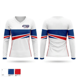 Womens Long Sleeve Vneck Shirt, SOUTH TEXAS STORM, Track & Field, Teamtime, Team time, sublimation, custom sports apparel, team uniforms, spirit wear, spiritwear, sports uniforms, custom shirts, team store, custom team store, fundraiser sports, apparel fundraiser