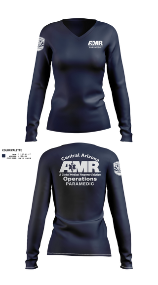 Womens Long Sleeve Vneck Shirt, AMR  Central Arizona Operations, EMS/EMT, Teamtime, Team time, sublimation, custom sports apparel, team uniforms, spirit wear, spiritwear, sports uniforms, custom shirts, team store, custom team store, fundraiser sports, apparel fundraiser