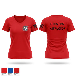 Womens Short Sleeve Vneck Shirt, FBOP FIREARMS INSTRUCTOR, Police, Teamtime, Team time, sublimation, custom sports apparel, team uniforms, spirit wear, spiritwear, sports uniforms, custom shirts, team store, custom team store, fundraiser sports, apparel fundraiser
