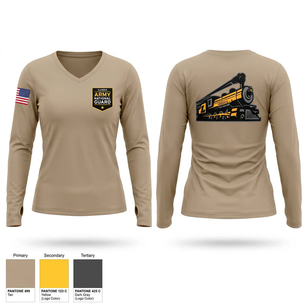 Womens Long Sleeve Vneck Shirt, Lima Locomotives, Army, Teamtime, Team time, sublimation, custom sports apparel, team uniforms, spirit wear, spiritwear, sports uniforms, custom shirts, team store, custom team store, fundraiser sports, apparel fundraiser
