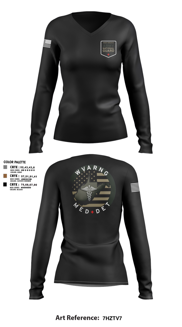 Womens Long Sleeve Vneck Shirt, WV ARNG Med Det, , Teamtime, Team time, sublimation, custom sports apparel, team uniforms, spirit wear, spiritwear, sports uniforms, custom shirts, team store, custom team store, fundraiser sports, apparel fundraiser