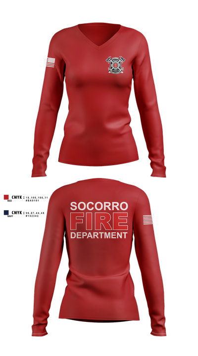 Socorro fire department  Women's Long Sleeve V-neck Shirt - 2