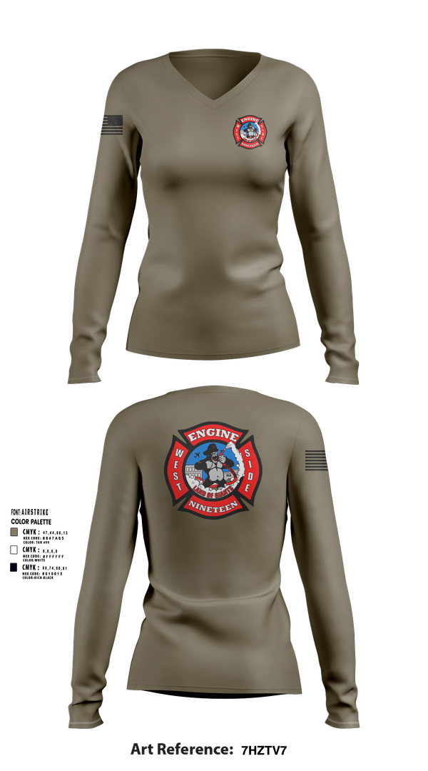Womens Long Sleeve Vneck Shirt, Station 19, Fire Department, Teamtime, Team time, sublimation, custom sports apparel, team uniforms, spirit wear, spiritwear, sports uniforms, custom shirts, team store, custom team store, fundraiser sports, apparel fundraiser