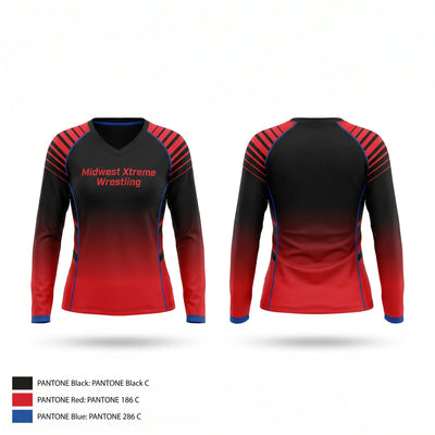Midwest Xtreme Wrestling Women's Long Sleeve V-neck Shirt - 1