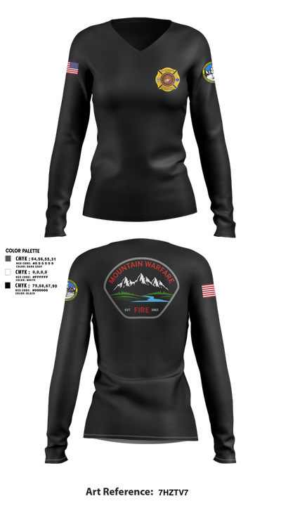 Marine Corps Mountain Warfare Training Center Fire Department 41101347 Women's Long Sleeve V-neck Shirt - 3