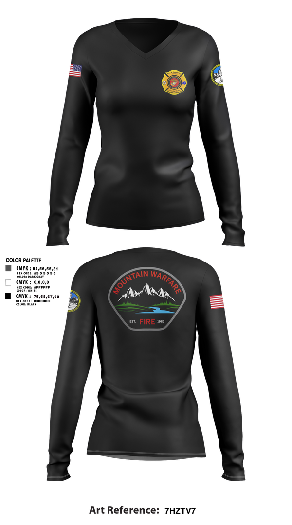 Womens Long Sleeve Vneck Shirt, Marine Corps Mountain Warfare Training Center Fire Department, , Teamtime, Team time, sublimation, custom sports apparel, team uniforms, spirit wear, spiritwear, sports uniforms, custom shirts, team store, custom team store, fundraiser sports, apparel fundraiser