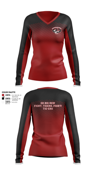 Womens Long Sleeve Vneck Shirt, Houston High School Cheer, Cheer, Teamtime, Team time, sublimation, custom sports apparel, team uniforms, spirit wear, spiritwear, sports uniforms, custom shirts, team store, custom team store, fundraiser sports, apparel fundraiser