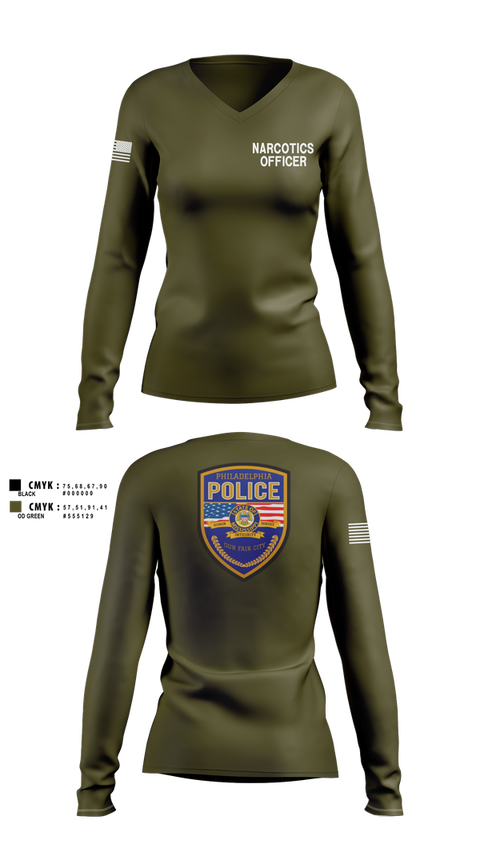 Womens Long Sleeve Vneck Shirt, Philadelphia police narcotics, Police, Teamtime, Team time, sublimation, custom sports apparel, team uniforms, spirit wear, spiritwear, sports uniforms, custom shirts, team store, custom team store, fundraiser sports, apparel fundraiser