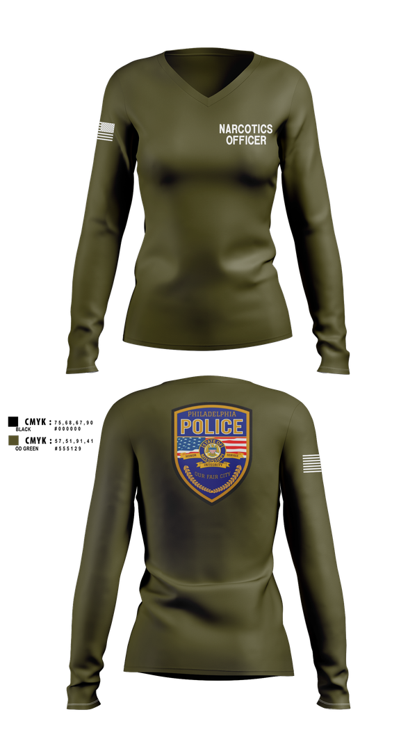 Womens Long Sleeve Vneck Shirt, Philadelphia police narcotics, Police, Teamtime, Team time, sublimation, custom sports apparel, team uniforms, spirit wear, spiritwear, sports uniforms, custom shirts, team store, custom team store, fundraiser sports, apparel fundraiser