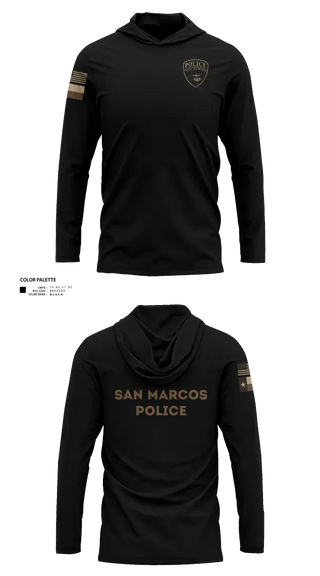 Long Sleeve Performance Shirt with hood, San Marcos Police Drone Unit, Police, Teamtime, Team time, sublimation, custom sports apparel, team uniforms, spirit wear, spiritwear, sports uniforms, custom shirts, team store, custom team store, fundraiser sports, apparel fundraiser