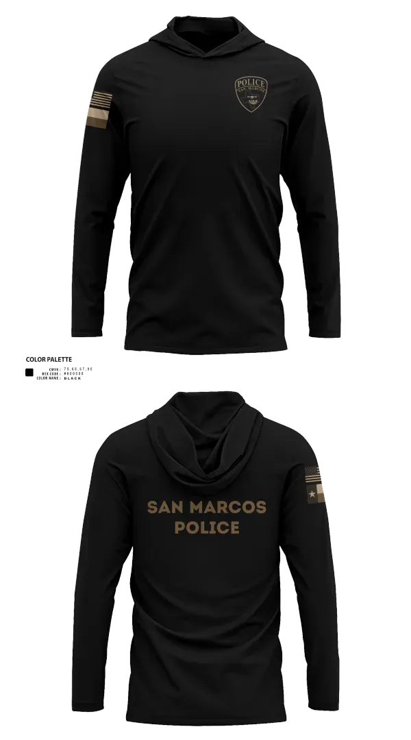 Long Sleeve Performance Shirt with hood, San Marcos Police Drone Unit, Police, Teamtime, Team time, sublimation, custom sports apparel, team uniforms, spirit wear, spiritwear, sports uniforms, custom shirts, team store, custom team store, fundraiser sports, apparel fundraiser