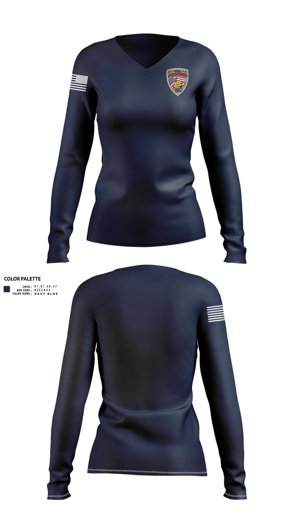 Womens Long Sleeve Vneck Shirt, St. Boni, Fire Department, Teamtime, Team time, sublimation, custom sports apparel, team uniforms, spirit wear, spiritwear, sports uniforms, custom shirts, team store, custom team store, fundraiser sports, apparel fundraiser