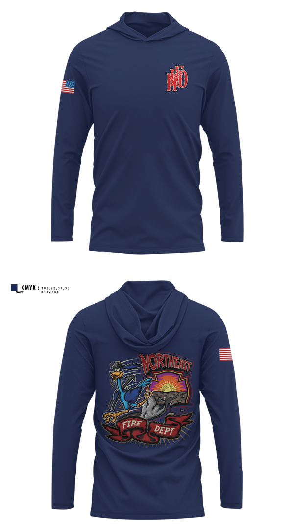 Long Sleeve Hooded Sun Shirt, Northeast Fire Department, Fire Department, Teamtime, Team time, sublimation, custom sports apparel, team uniforms, spirit wear, spiritwear, sports uniforms, custom shirts, team store, custom team store, fundraiser sports, apparel fundraiser