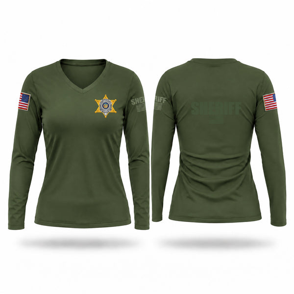 Womens Long Sleeve Vneck Shirt, Clay County Sheriff, Police, Teamtime, Team time, sublimation, custom sports apparel, team uniforms, spirit wear, spiritwear, sports uniforms, custom shirts, team store, custom team store, fundraiser sports, apparel fundraiser