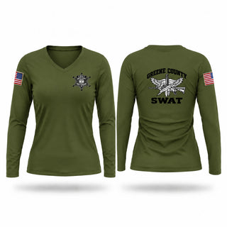 Womens Long Sleeve Vneck Shirt, Greene County SWAT, Police, Teamtime, Team time, sublimation, custom sports apparel, team uniforms, spirit wear, spiritwear, sports uniforms, custom shirts, team store, custom team store, fundraiser sports, apparel fundraiser