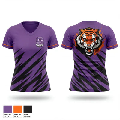 Shelby Tigers 92486590 Women's Short Sleeve V-neck Shirt - 1